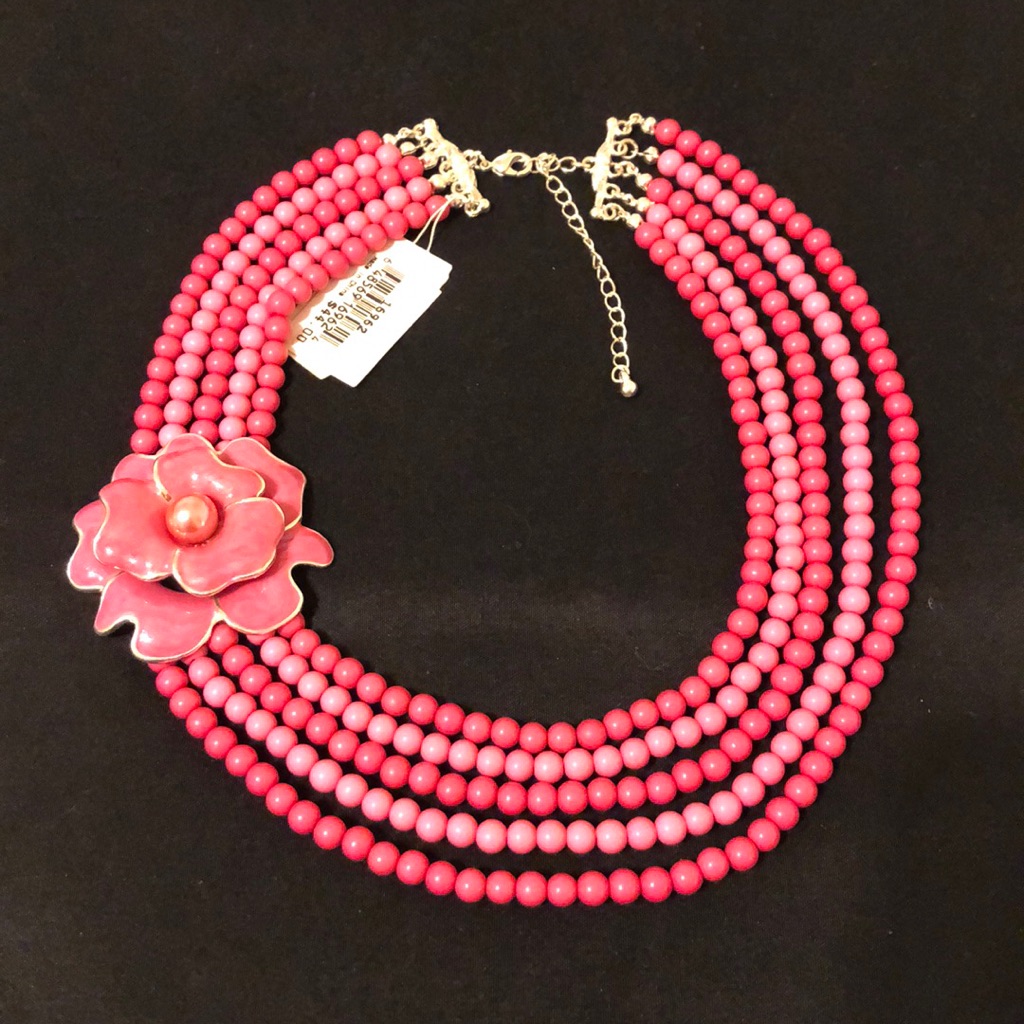 Pink Beaded Necklace With Flower Accent 15$